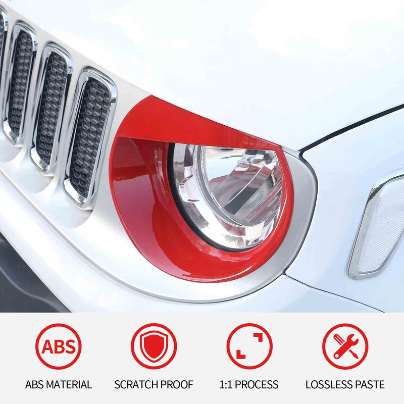 RT-TCZ for Renegade Front Light Cover Trim, Headlight Angry Eyes Bezels for Jeep Renegade 2016 2017 2018 Red Exterior Accessories 2pcs