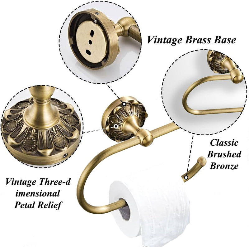 Brused Bronze Toilet Paper Holder Wall Mounted 18.5cm/7.28'' Antique Brass Tissue and Towel Holder for Bathroom or Kitchen Room Vintage Design (Brush Bronze) Brush Bronze