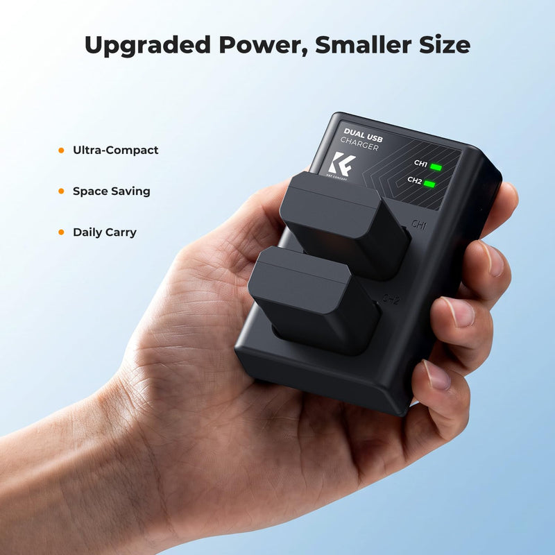 K&F Concept NP-FW50 Battery Charger Set, 2-Pack 1100mAh Replacement Battery | Compatible with Sony ZV-E10 A6000 A6500 A6400 A6300 A7 A7II A7RII A7SII A7S A7R RX10 Camera, Micro US B& USB-C 2-Slot Charger