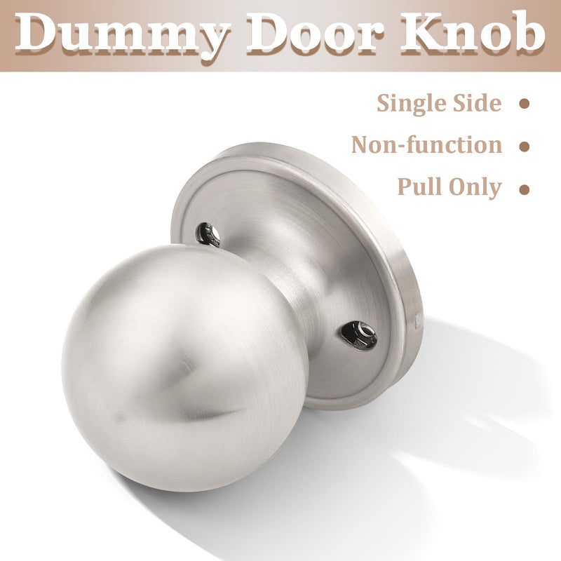 Probrico 4 Pack Round Satin Nickel Single Dummy Door Knobs, Individual Non-Turning Dummy Door Knob Single Side, Interior Door Knobs, Easy Installation