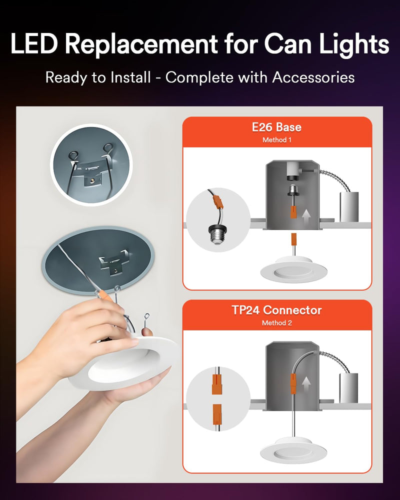 Lumary Smart Retrofit LED Recessed Lighting 5/6 Inch w/RGB Ring, ETL RGBAI Retrofit Can Light CCT Dimmable, Wi-Fi Bluetooth Connect, 66 Scenes Mode, Work with Alexa Google, CRI 90 1000Lm, 1 Pack 1Pack