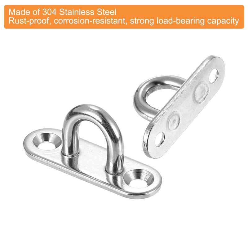 uxcell 20 Pcs Pad Eye Plate Hooks, 1.8 Inch 304 Stainless Steel Ceiling U Hook Marine Hanging Hook for Securing Hanging, Silver