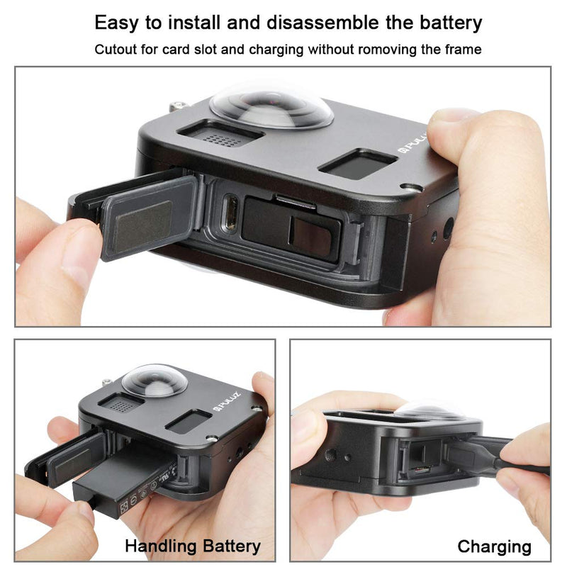 PULUZ Housing Shell Protective Cage for GoPro Max, CNC Aluminum Alloy Frame Case with Lens Protection & Mounting Accessories