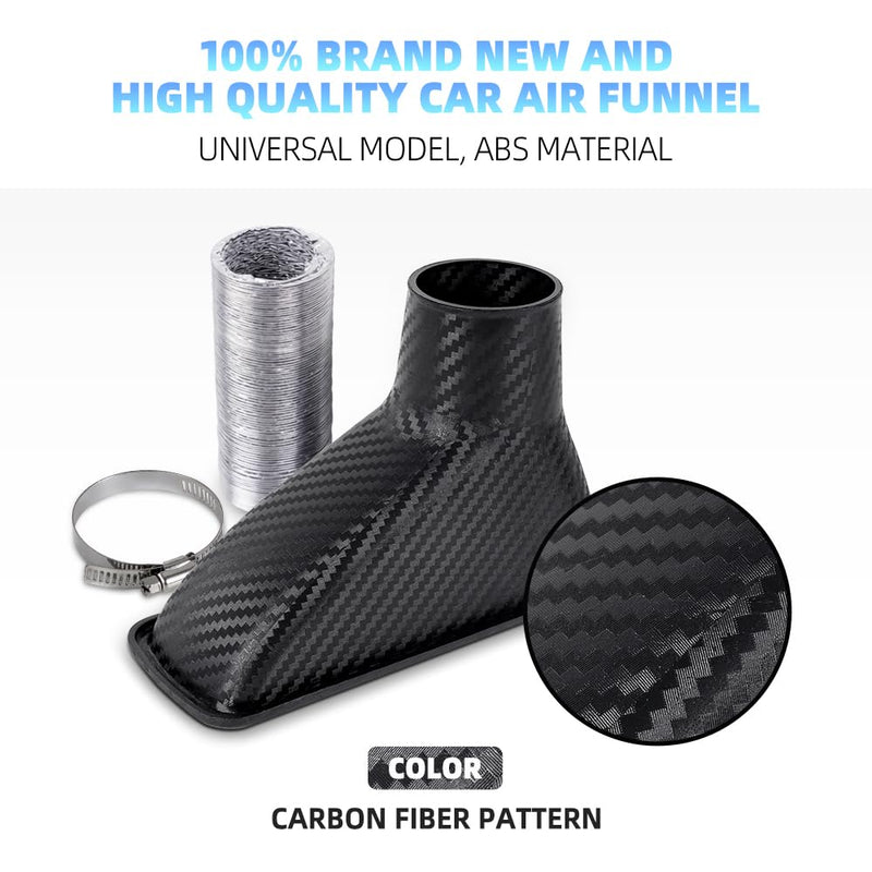 Air Intake Duct Front Bumper Turbo Air Intake Pipe, Carbon Fiber Car Square Brake Air Duct with Extendable Flexible Hose and Hose Band