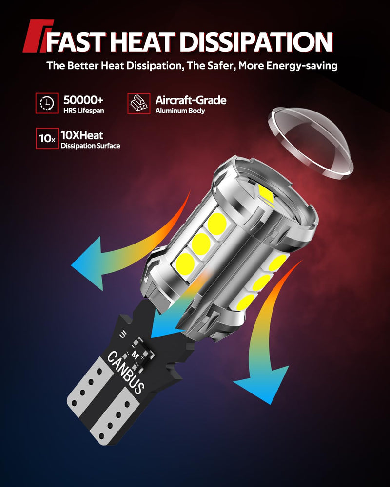Torchbeam 912 921 LED Reverse Light Bulb, T15 LED Reverse Light Bulb Super Bright 360° 3030SMD Canbus Error Free, 906 904 916 W16W Replacement 921 Bulbs 6000K White, Pack of 2 TU2 Series 921/912