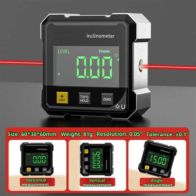 2026 Upgraded 4-Side Magnetic Digital Angle Gauge, Digital Angle Finder Magnetic, Cube Inclinometer with Backlight, Table Saw Miter Protractor, Woodworking Measuring Tool, Level Box for Hanging