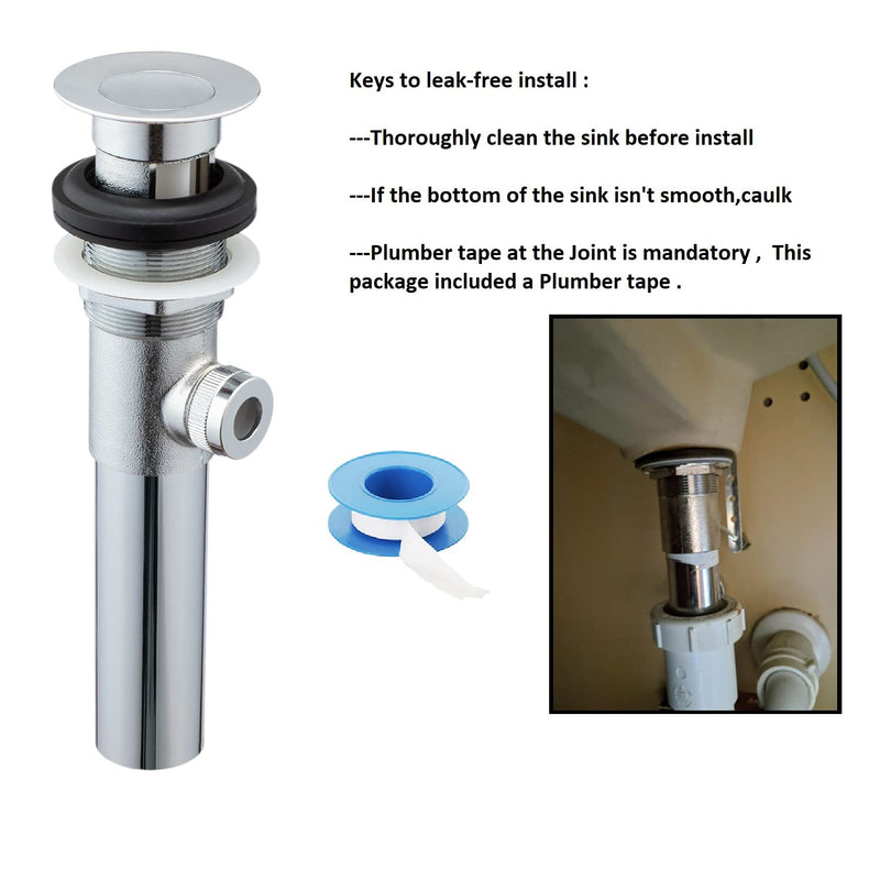 Artiwell Sink Pop-Up Drain Stopper Assembly with Lift Rod and Overflow, Solid Brass Lavatory Pop Up Drain Assembly for Bathroom Vanity Sink, All Brass Construction (Chrome Plated) Chrome Plated