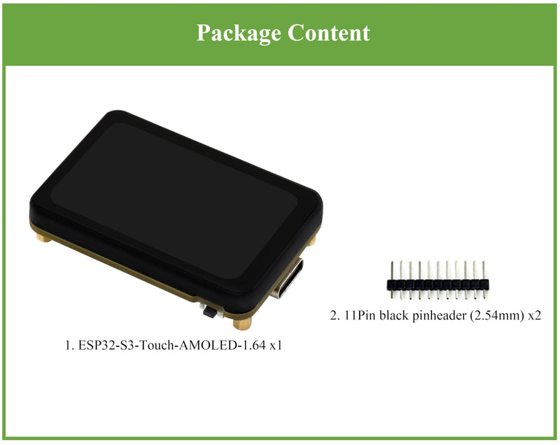 ESP32-S3 1.64inch AMOLED Touch Display Development Board, 280x456, QSPI Interface, Onboard Accelerometer and Gyroscope Sensor and Other Interfaces, ESP32 with Display