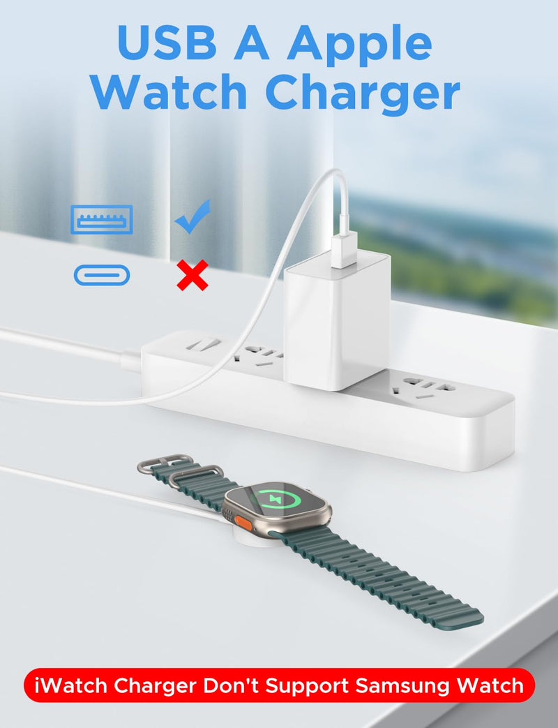 𝟐𝟎𝟐𝟒 𝐔𝐩𝐠𝐫𝐚𝐝𝐞𝐝 Wireless iWatch Charger Compatible with Apple Watch Charger USB Magnetic Charging Cable Portable Fast Charger Cord for iWatch Ultra/SE/Series 9/8/7/6/5/4/3/2/1(1m)