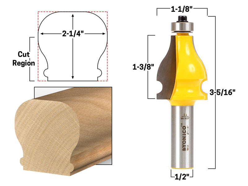 YONICO Handrail Molding Router Bits Set Thumbnail & Beaded 1/2-Inch Shank 18222 2 Bit Set - Thumbnail / Beaded