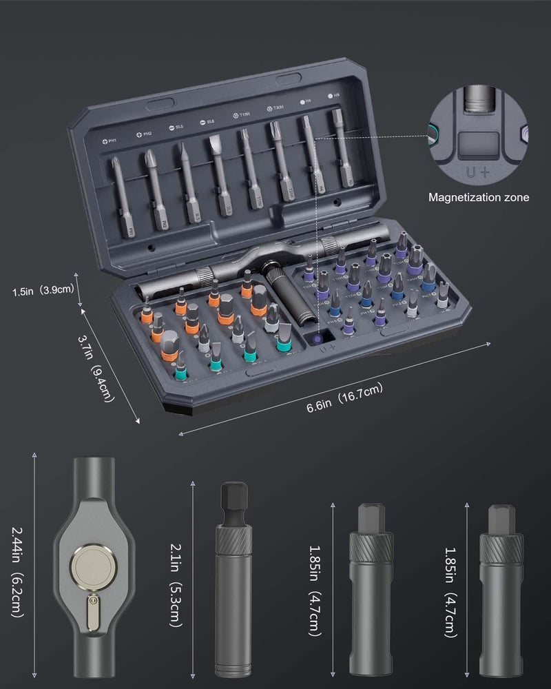 42 in 1 Magnetic Screwdriver Set, Multi Bit Ratcheting Screwdriver Set T Handle Repair Tool Kit for Furniture, Computer, Bicycle and DIY for Christmas Gifts Ratchet Screwdriver