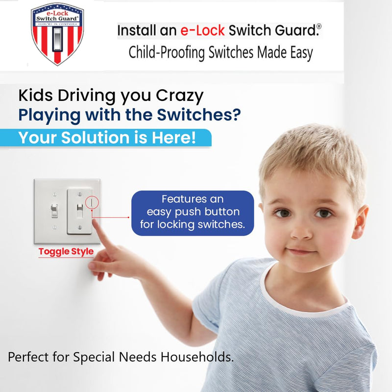 eLock Switch Guard for Toggle Switches | Child Proof Light Switch Lock with ON/OFF Push Button | Made in USA | Protect Devices, TV's, Security Camera, Gas Fireplace | Safety Cover | Ivory | 2 Pack 2 Count