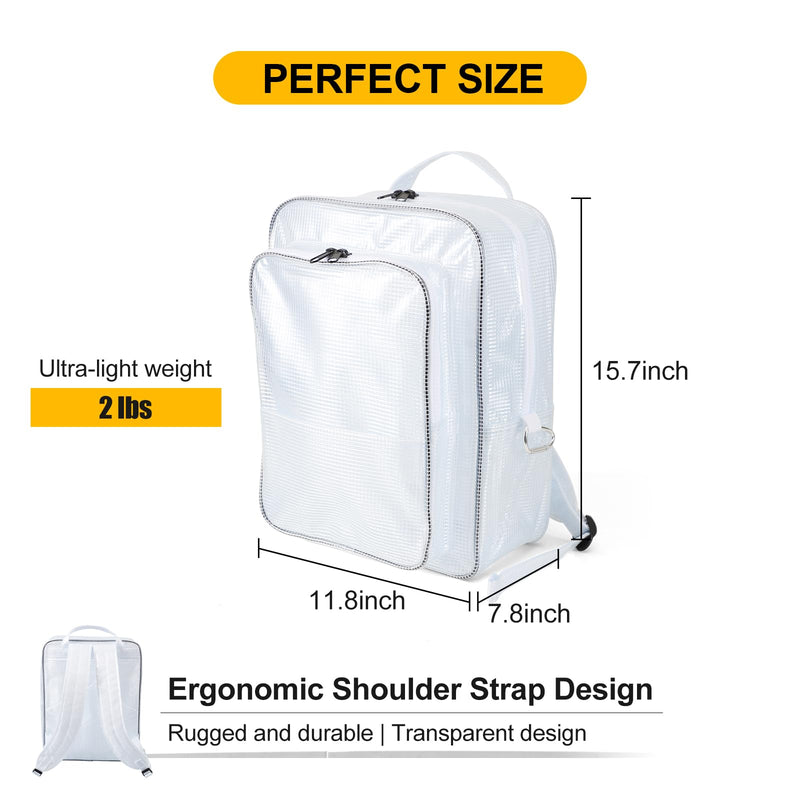 15.7 Inch Tool Backpack-Transparent & Anti-static Cleanroom Engineer Tool Bag for Work and Travel White
