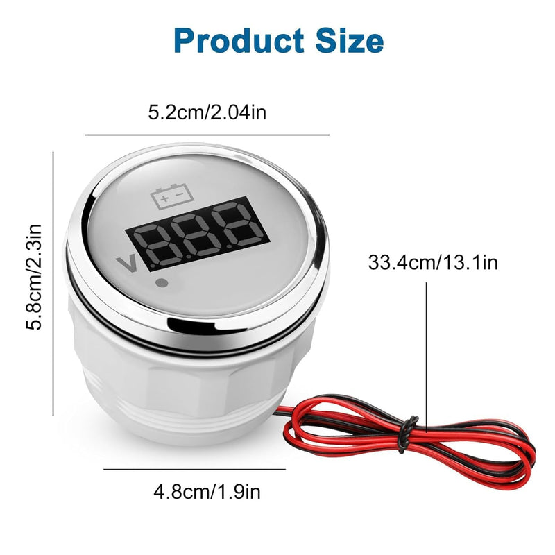 Linkstyle 24V 12V Voltmeter Gauge, Waterproof Volt Meter 12 Volt, 52mm Battery Voltage Gauge with Smart Alarm for Boat Marine
