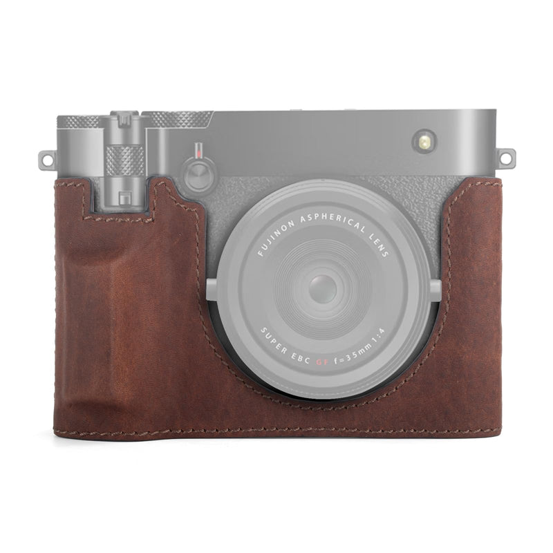 MUZIRI KINOKOO Fuji GFX100 RF Case, Genuine Leather Protective Half Case Compatible for Fuji GFX100 RF/GFX100RF Digital Camera - with Opening Bottom and Hand Grip Design - Brown