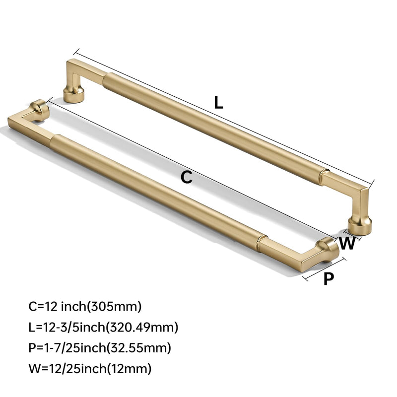 2 Pack 12 Inch Hole Center Champagne Bronze Cabinet Pulls-Heavy Duty Solid Cabinet Handles for cabinets Dressers Kitchens Handles Bathroom cabinets 12"(305mm) Hole Center 2