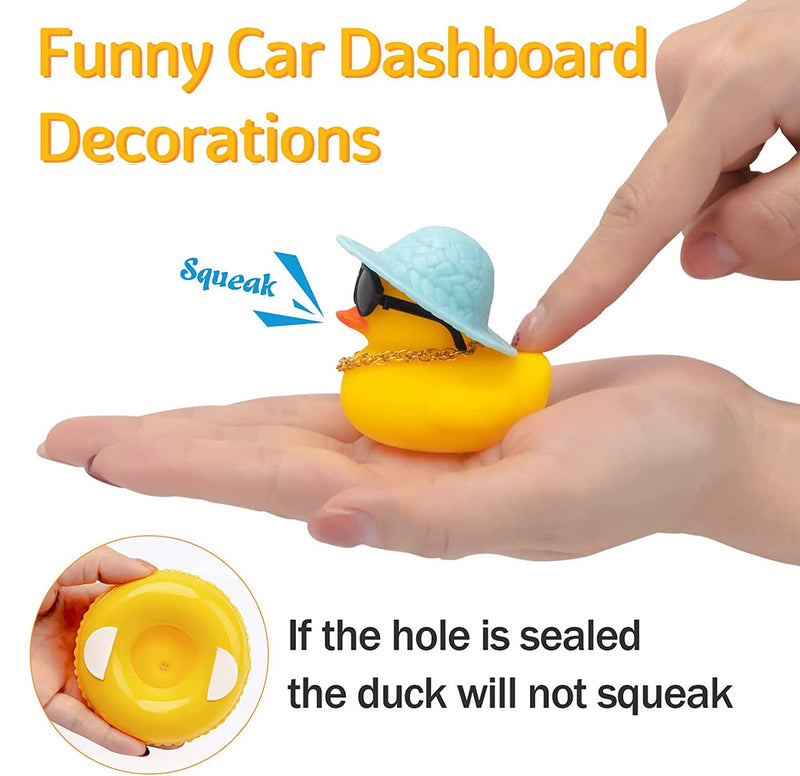 Wonuu Car Rubber Duck Decoration - Dashboard Ornament with Mini Bachelor Cap, Necklace and Sunglasses B-bachelor Hat&yellow