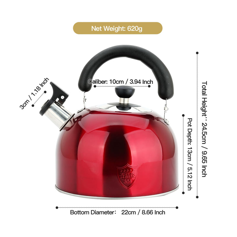 3.75 Quart/4L Whistling Tea Kettle,Stainless Steel Teakettle Teapot for Stovetop,Vintage Tea Kettles with Touch Ergonomic Handle(Red) 3.8 Quarts