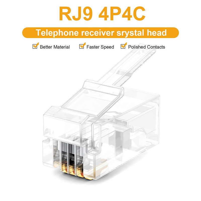 Uvital 100 Pack RJ9 4P4C 4P2C Plug, Standard Telephone Handset Modular Plugs Male Connectors Transparent Color Jack Crimp End Crimper