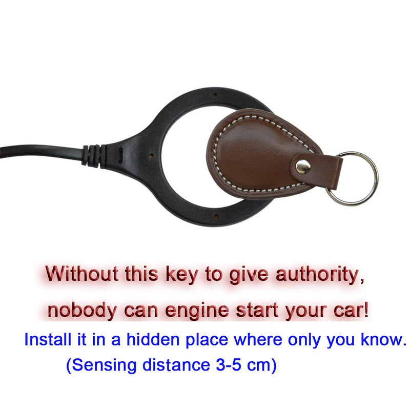 Car RFID Alarm System Push to Engine Start Stop Button for Security Anti-Thief (Leather RFID Key)