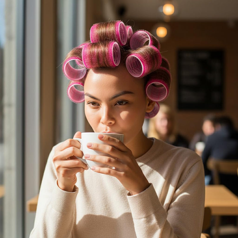 24 Extra Large Hair Rollers, Pink Self-Grip Styling Curlers, Professional Salon Quality, (6 Packs x 4 Rollers) 63mm Diameter