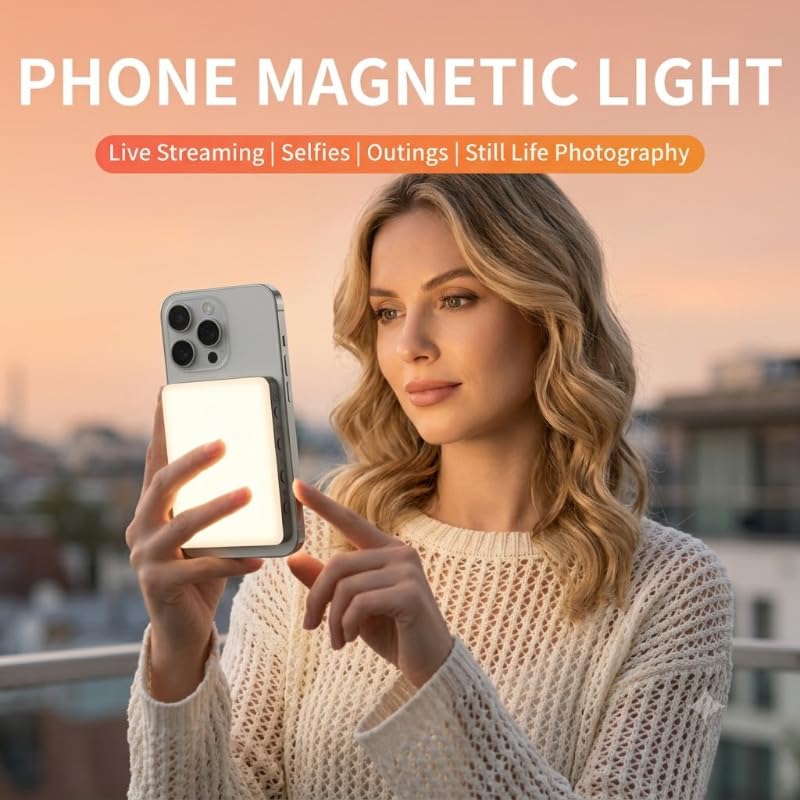 Magnetic Selfie Light for iPhone, Selfies Video Lighting, Clip, Magnetic or Camera Mount, Ideal for TikTok, Zoom, Makeup, Live Streaming