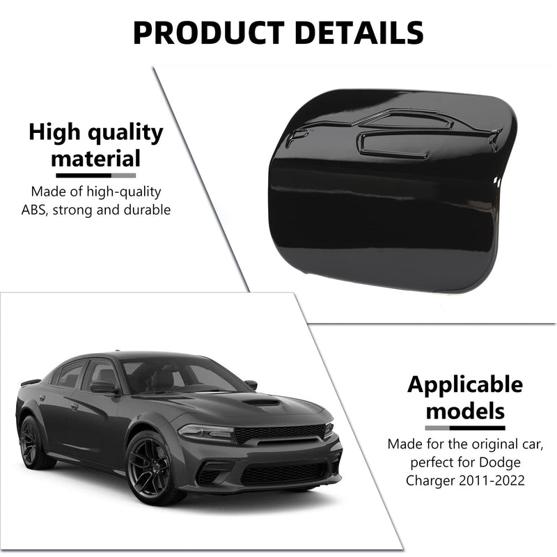 Gas Cap Cover for Charger Accessories, Fuel Filler Gas Tank Door Trim Cover Compatible with Dodge Charger 2011-2024, ABS Plastic (Black) Black