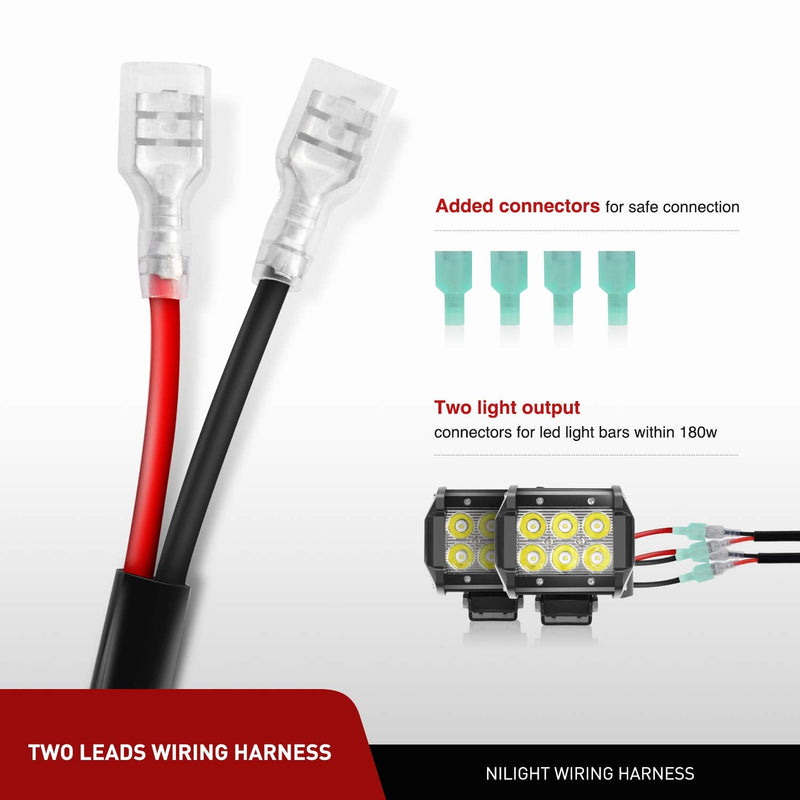 Nilight 16AWG Off-Road LED Light Bar Wiring Harness Kit 12V Relay On/Off Rocker Switch -2 Leads,2 Years Warranty 16AWG-2 Lead