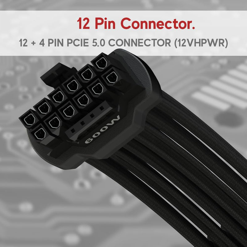 LINKUP 12VHPWR PSU-GPU Power Cable | Compatible with NIVIDA RTX 5080/5070 and All RTX GPUs | 600W 16Pin/12+4 PCIe 5.0 Cable | 70cm - Right Angle Black - Molded