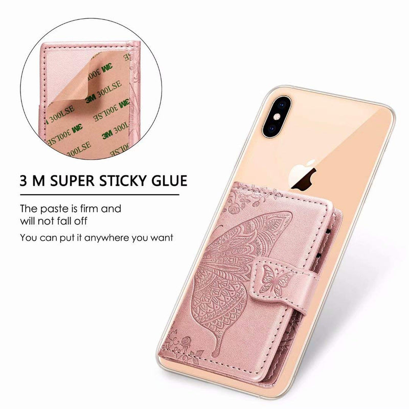 Cell Phone Butterfly Wallet,Credit Card Holder for Back of Phone Pocket 3M Adhesive Sticker Card Pouch Sleeve for iPhone/Samsung Galaxy/Moto/Google/Android and Most Smartphones (A-Purple) A-Purple