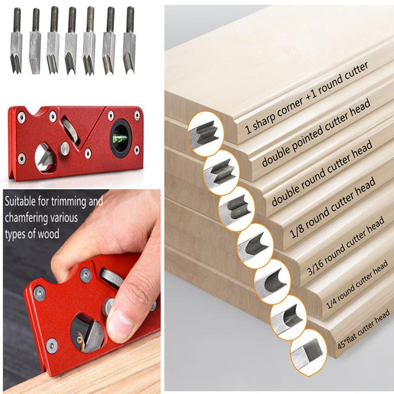 szhdxsy, Wood Planar carpenter's edge trimming tool, suitable for manual chamfering and planing of wood quick trimming,for Quick Edge Trimming and Chamfering,red(Combination upgrade-7 Cutter Heads) A180