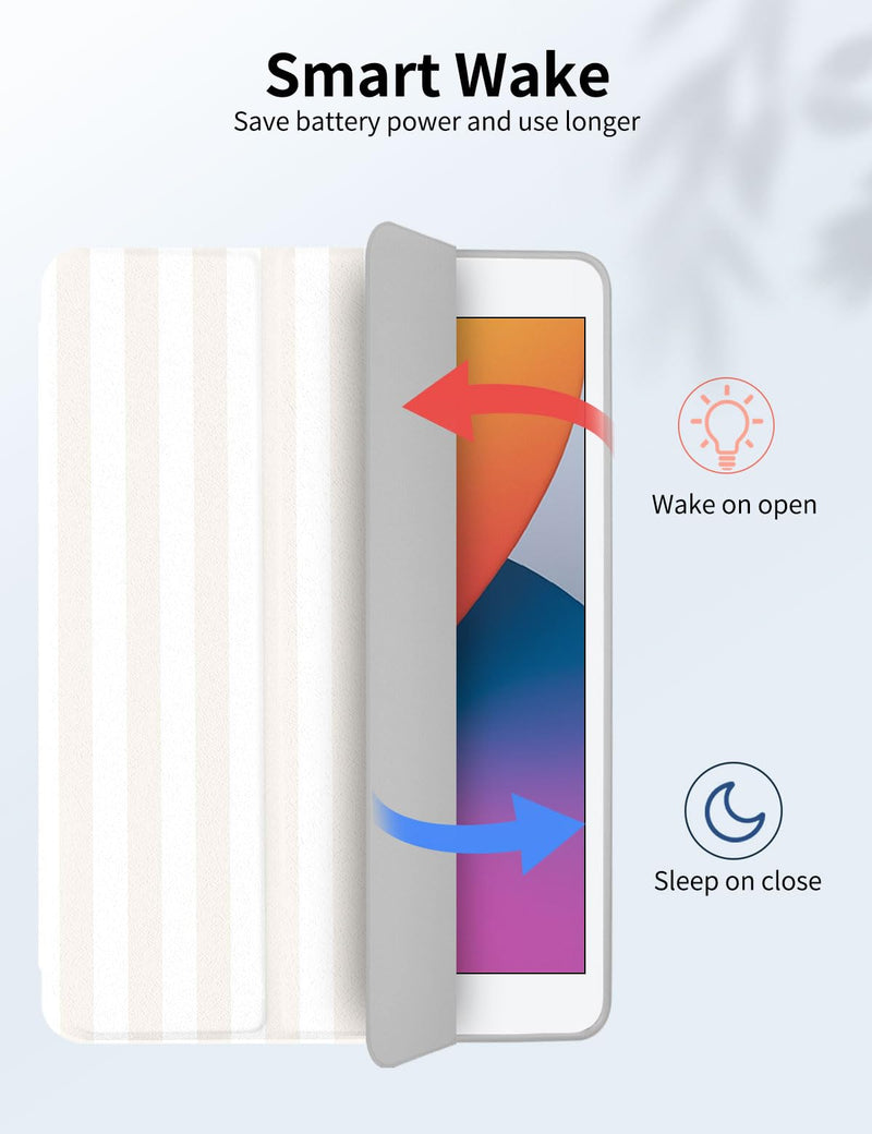 Case for iPad 9th/ 8th/ 7th Generation Case 10.2&10.5 Inch (2021/2020/2019 Release), Slim Lightweight Soft Trifold Back Cover with Pencil Holder & Auto Sleep/Wake Cover,Beige Stripes Beige Stripes 10.2 Inch iPad 9/8/7th＆10.5 Inch Air 3rd/Pro 10.5