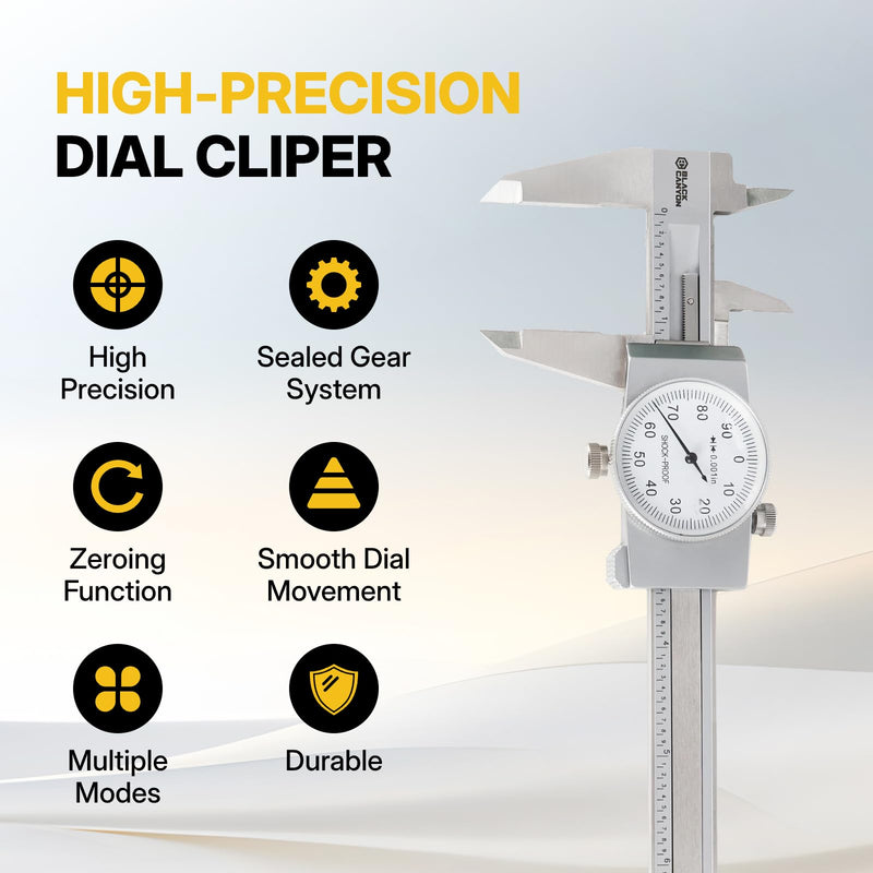 BLACK CANYON 6" Dial Caliper, 6 Inches Measurement, Caliper Measuring Tool, 0.001 inch fine Graduation, 4-Way Measurements, Hardened 4R13 Stainless Steel, Ideal for DIY/Household T7-1026