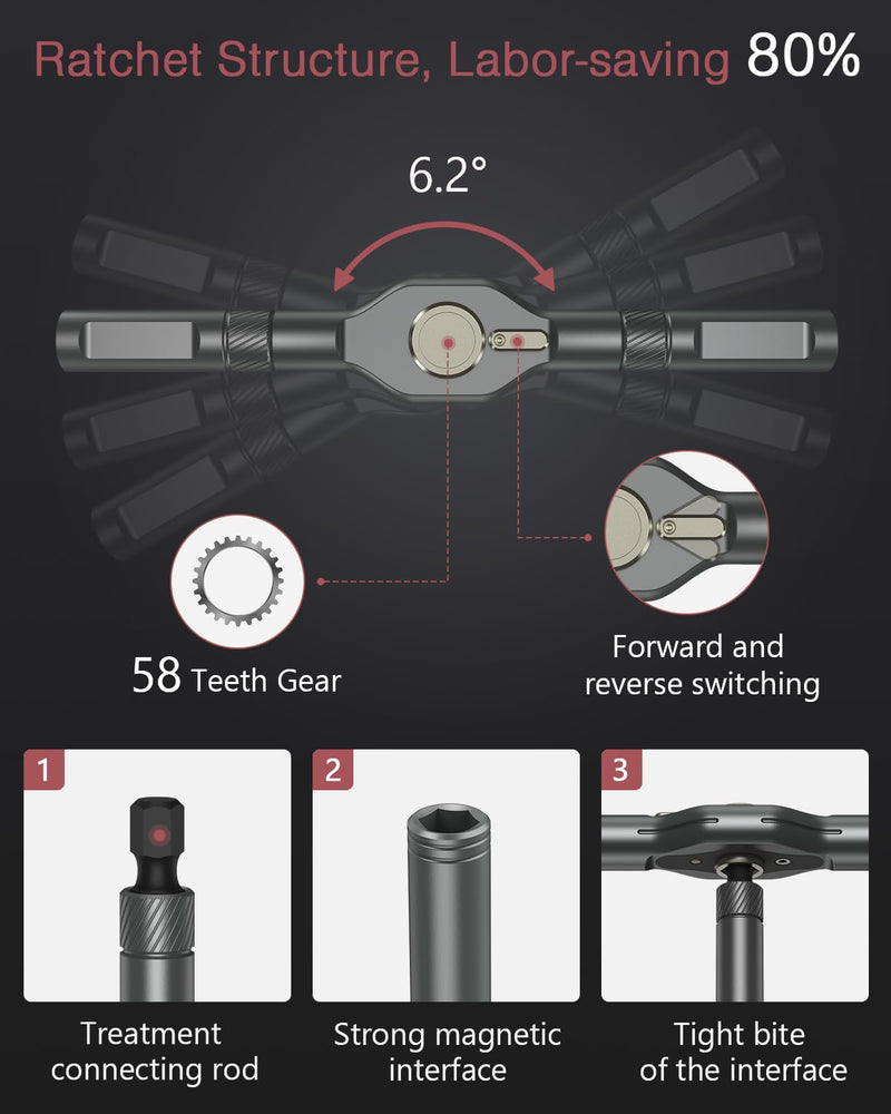 LOFICOPER 42 in 1 Magnetic Screwdriver Set, Ratchet Screwdriver Set with Detachable T Handle, Professional Repair Tool Kit for Christmas, Electronics, Furniture, Household DIY Projects Black