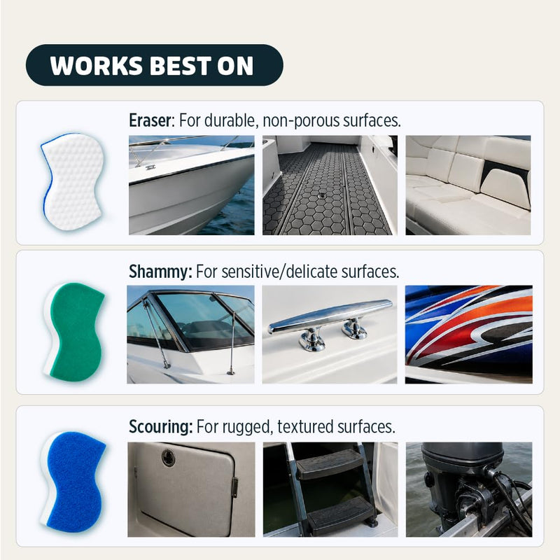 BoatERASERS Dual-Sided Boat Cleaner Sponges, Water-Activated Marine and Boat Eraser for Fiberglass, Vinyl & Gelcoat, Removes Scuffs, Dirt & Waterline Marks, No Harsh Chemicals (4 Pack)