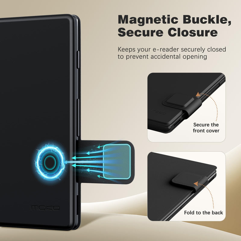 MoKo Magnetic Case for XTEINK X4 eReader 4.3", Slim Leather Cover, Black | Ultra-Lightweight, Folio Premium Cover, for Xteink X4 E-Book Reader, with Secure Magnetic Clasp