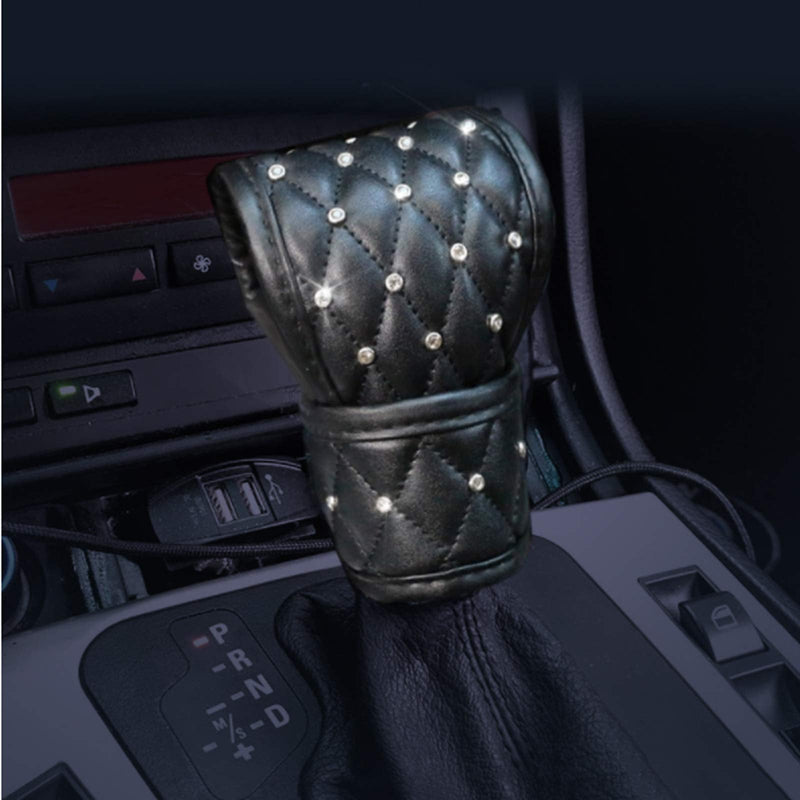 Bling Bling Auto Shift Gear Cover, Leather Auto Gear Shift Knob Cover with Crystal Glitter Bling Rhinestones for Girls,Lady Universal Fit (B-Black) B-Black