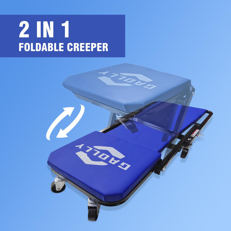 Garage Shop Creepers, Foldable Z Creeper 2-in-1 for Car, 36" Adjustable Roller Garage Chair Lay Down or Sit, 330 LBS Capacity Under Car Roller Creeper with 6 Swivel Casters