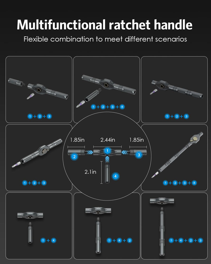 AMIR 74 in 1 Ratchet Screwdriver Set, Upgraded DIY Magnetic Screwdriver Set with Detachable Handle, Multi Bit Repair Tool Kit for Computer, Electronics, Furniture, Bicycle, Appliance, Doorbell Black