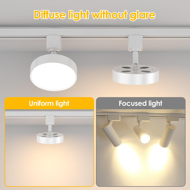 Diffuse LED Track Lighting Heads H Type Track Light Heads Dimmable Kitchen Track Lighting Fixtures Ceiling, Compatible with H Track Rails - Flicker Free CRI90+ 3000K 12W 1000lm, 3 Pack White