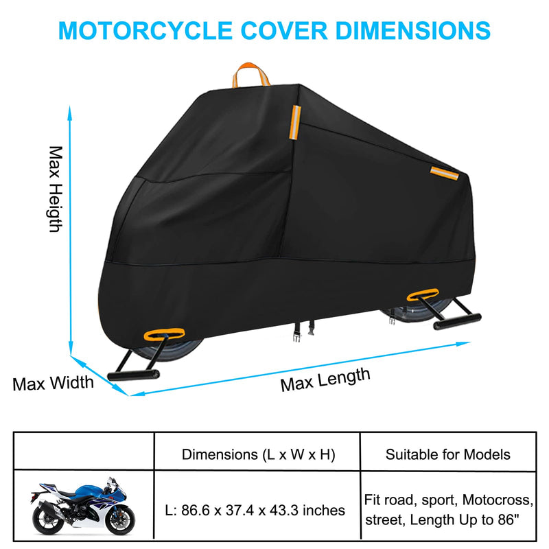 Motorcycle Cover Waterproof Outdoor, 300D Heavy Duty Motorcycle Cover for Ninja 250 300 650 1000 Yamaha YZF R1 R7 MT-09 Suzuki GSXR 600 750 1000 Scooter Cover Protection Fits up to 86" - Black L (Fits up to 86")
