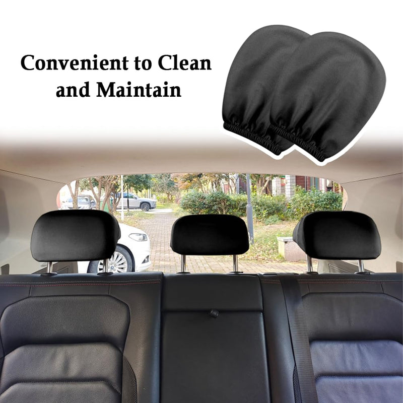 2PCS Car Headrest Cover,Stretchy Fabric Car Seat Headrest Cover for Protect & Avoid Scratches,Removable Head Rest Covers for Car Seat Suitable for Most Car Headrest Accessories (Black) Black