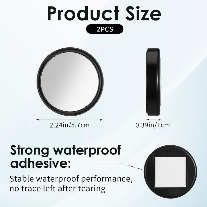 2 Pack Blind Spot Mirrors For Car Wide-Angle Convex Mirror For Side View Mirror Blindspot Round Self Adhesive Angle Adjustable Blind Spot Mirrors Black For Car And Truck Accessories