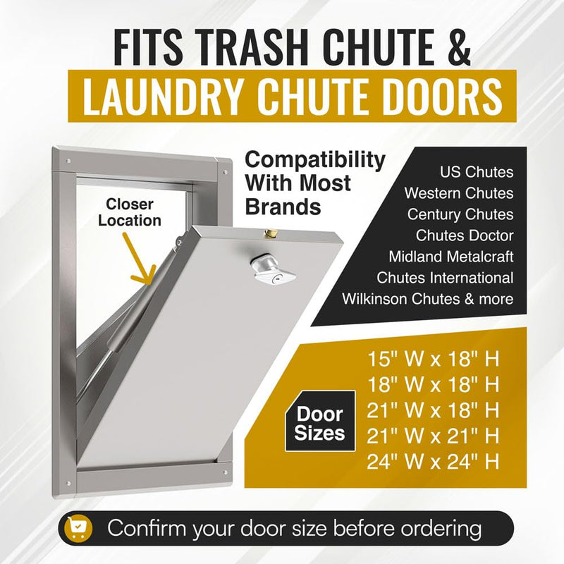 Trash Chute Door Hydraulic Closer. 10 Inch Retracted Piston Pump for Bottom & Side Hinged Laundry and Garbage Doors.