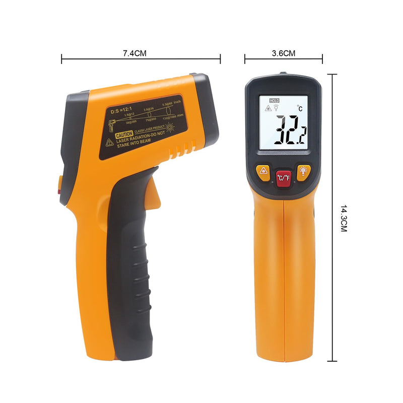 Ketotek Digital Infrared Thermometer Temperature Gun -58°F to 1112 °F(-50°C to 600°C) Handheld Non Contact IR Laser Thermometer KT600Y for Cooking Meat Refrigerator Pool Pizza Oven BBQ Food Orange