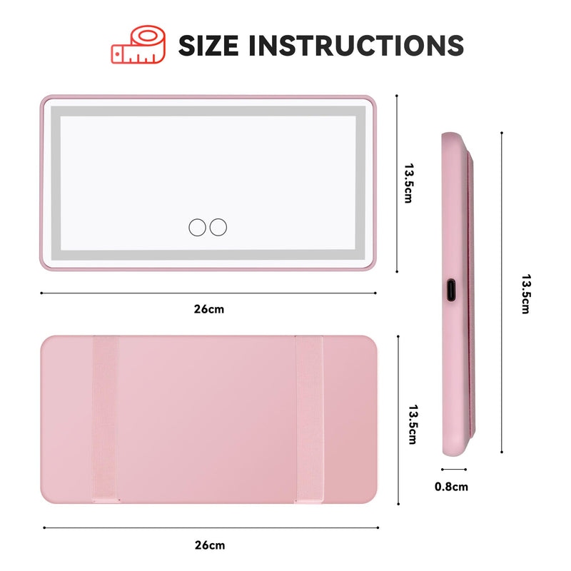 Car Mirror Visor Vanity with Rechargeable LED Light - 3 Light Modes & Dimmable Touch Screen- Girly Pink Car Accessories for Women Interior- Large Clip on SunVisor Passenger Side Mirror, Pink