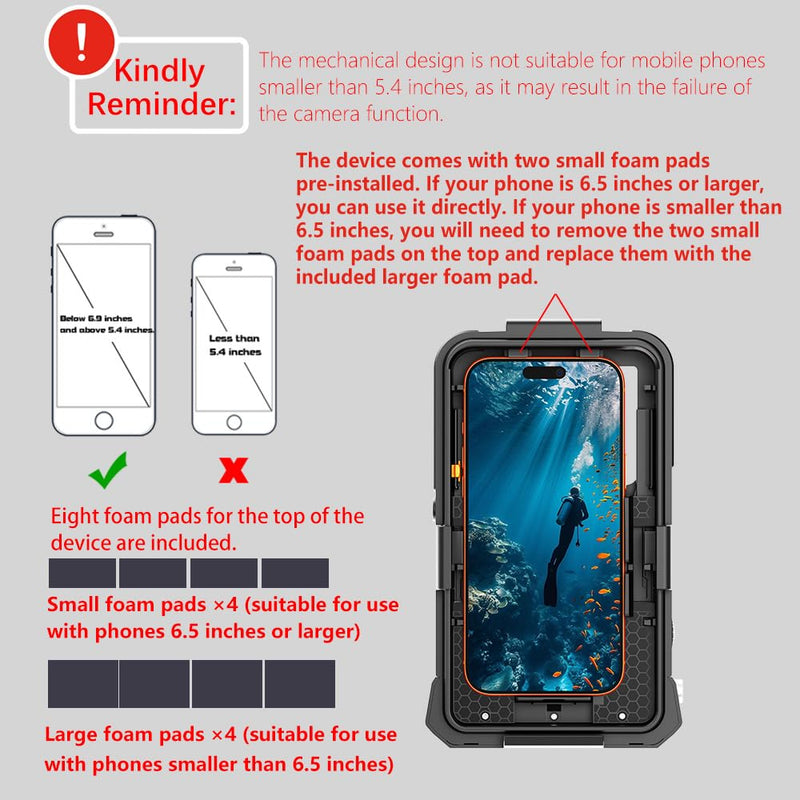 iPhone Underwater Housing, 50ft/15m, Gen 2s, Black Orange | A vacuum valve and physical shutter support secure diving; the 1/4in tripod mount expands filming options. Gen 2S -for iPhone