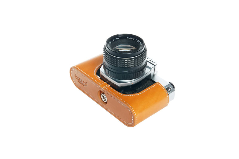 K1000 Case, BolinUS Handmade Genuine Real Leather Half Camera Case Bag Cover for Pentax Asahi K1000 Camera with Hand Strap (Yellow) Yellow