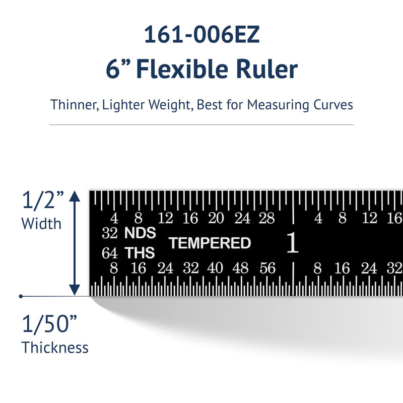 PEC Tools Stainless Steel Ruler Set (6"+12"), High-Contrast Machinist Ruler with Markings 1/32", 1/64", 1/50" and 1/100", Made in USA Black Chrome-Flexible 6"+12"