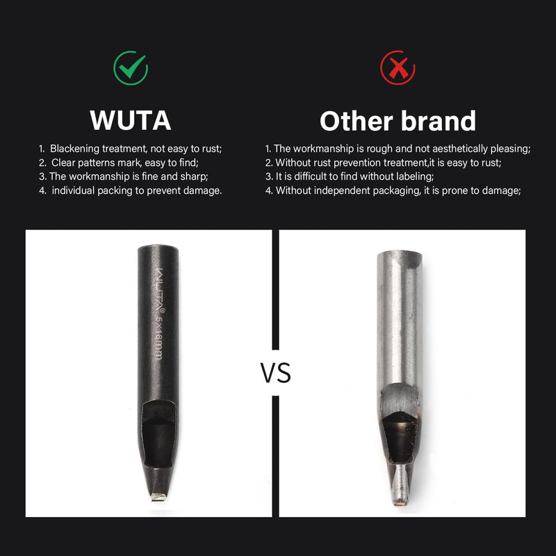 WUTA 6 Pcs Rectangle Leather Hole Punch Set, High Carbon Steel Punch Tool, Hollow Punch Cutter Kits for Belt & Leather Crafting（2 * 4mm + 2 * 6mm + 2 * 8mm + 3 * 10mm + 4 * 12mm + 4 * 14mm） 2*4mm + 2*6mm + 2*8mm + 3*10mm + 4*12mm + 4*14mm